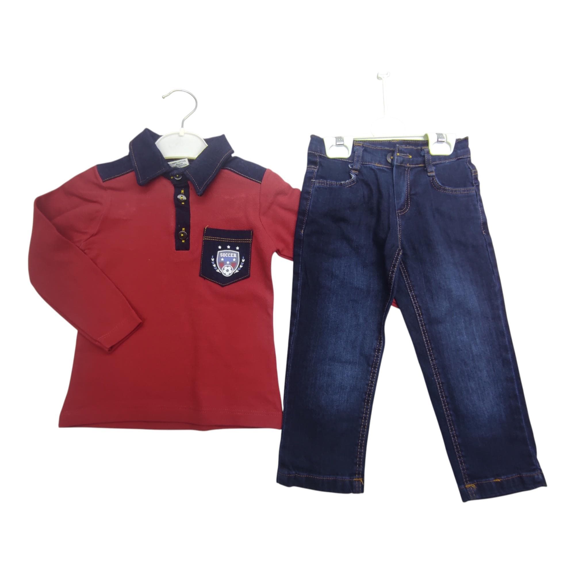 Çocuk ilkbahar ve sonbahar kot pantolonlu polo yakalı (1/3)