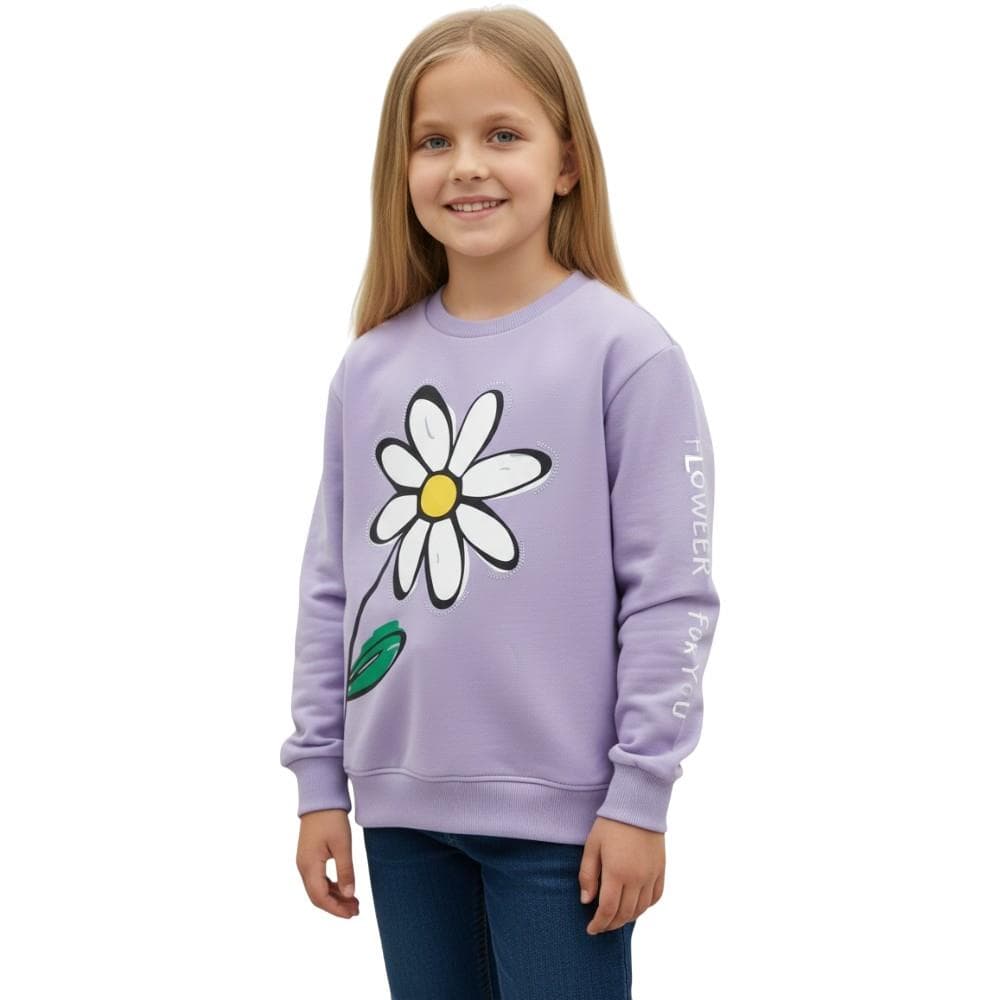 Papatya baskılı mevsimlik çocuk sweatshirt