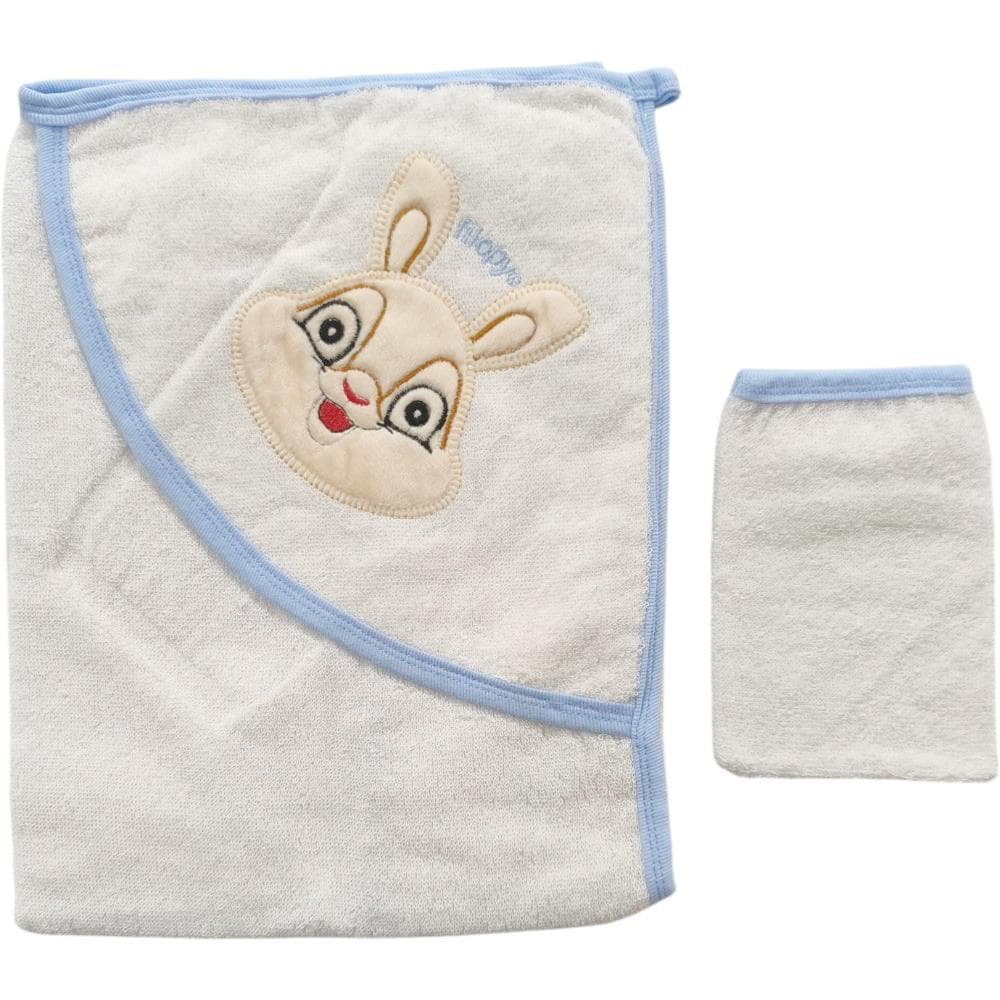 Bebek tavşan nakışlı kapüşonlu banyo havlu ve kese ikili set (1/2)
