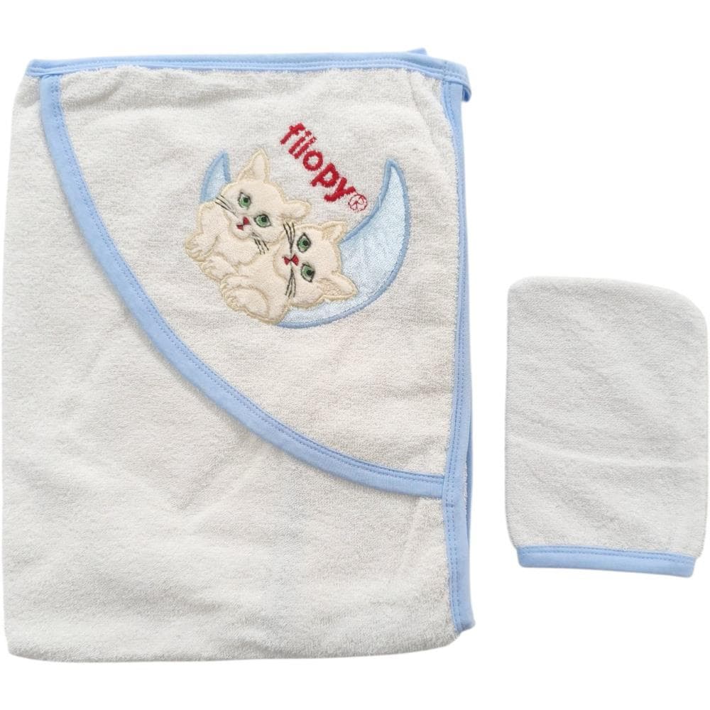 Bebek kedi nakışlı kapüşonlu banyo havlu ve kese ikili set (1/2)