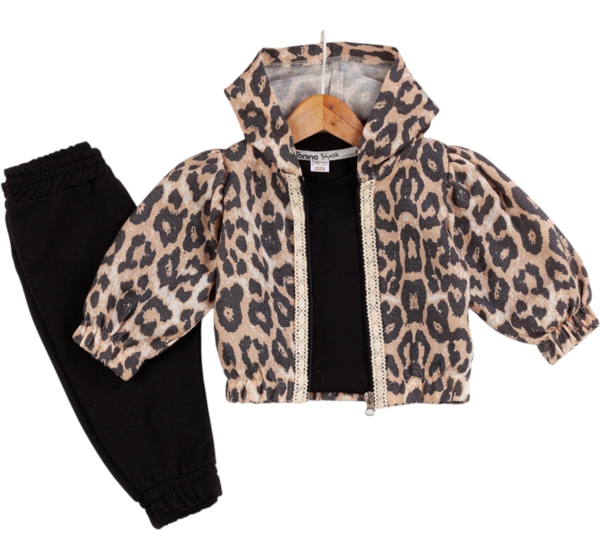 Leopar baskı kapşonlu kız bebek kıyafeti toptan 6/24 ay