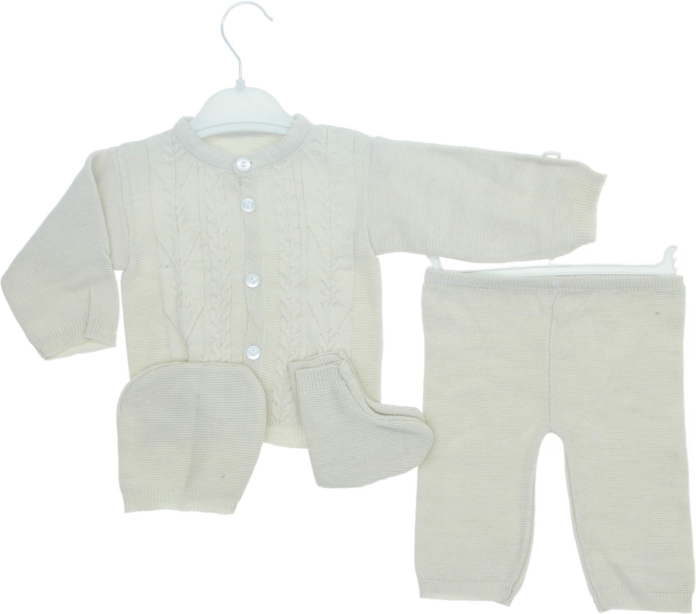 Şapkalı çoraplı triko ikili bebe takım 3-6 aylık (1/5)