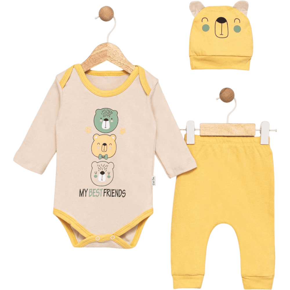 Pantolonlu ve şapkalı mevsimlik bebek çıtçıtlı badi seti (1/4)