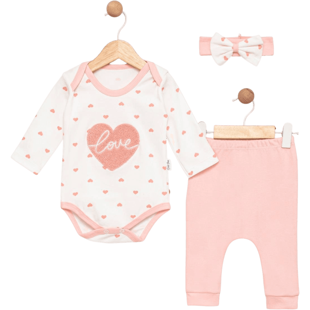 Pantolonlu ve şapkalı mevsimlik bebek kalp desenli çıtçıtlı (1/3)