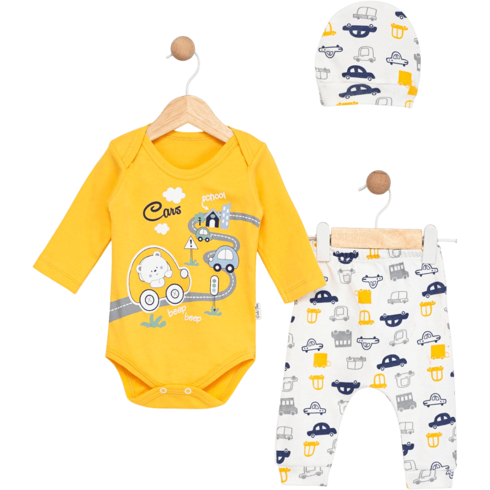 Pantolonlu ve şapkalı mevsimlik araba desenli bebek (1/3)