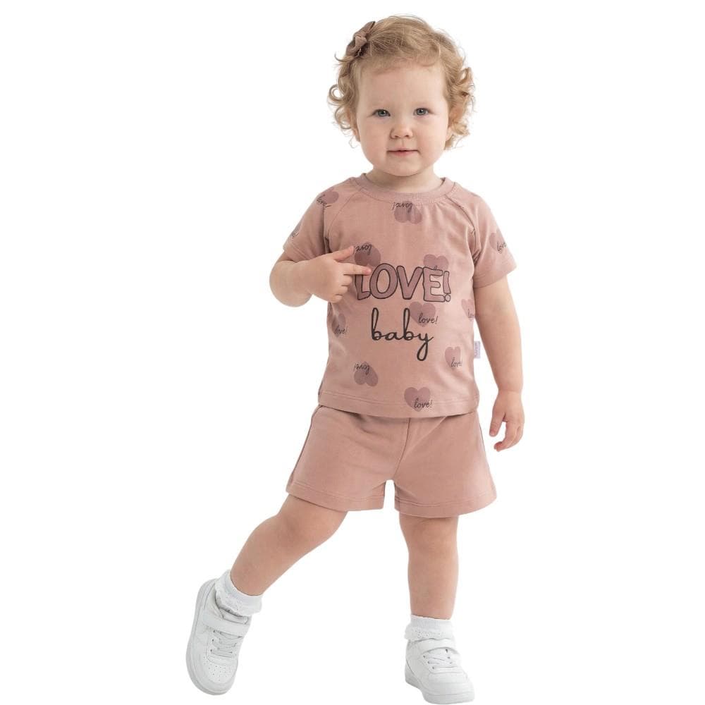 LOVE BABY baskılı tişört ve şort yazlık iki parçalı takımlar (1/5)