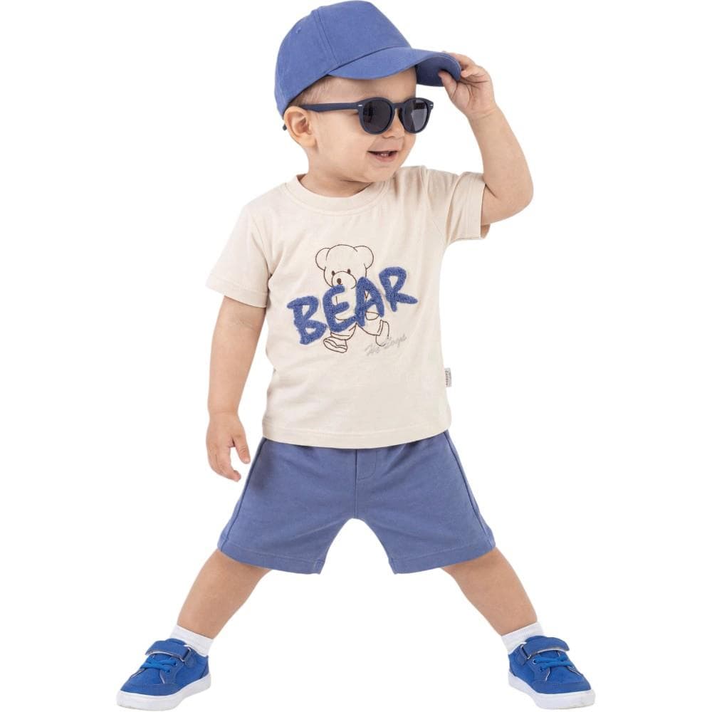 BEAR nakışlı tişört, şort ve şapkalı yazlık takım elbise (1/4)