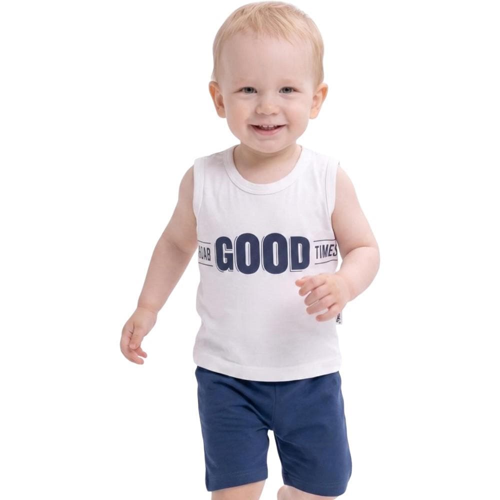 Yazlık GOOD baskılı askılı tişört ve şortlu ikili takım (1/4)