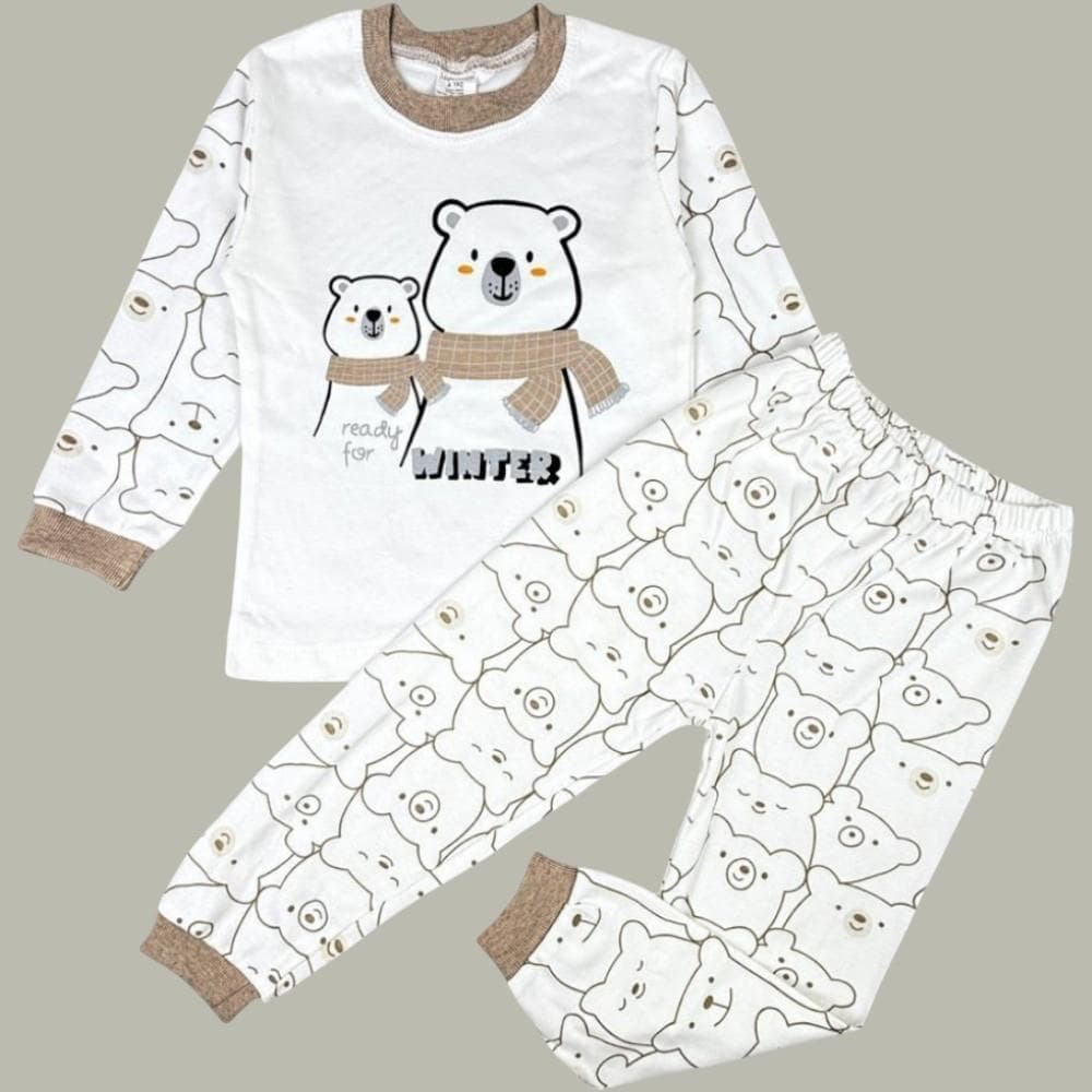 Ayı desenli çocuk pijama takımı (uzun kollu üst ve (1/3)