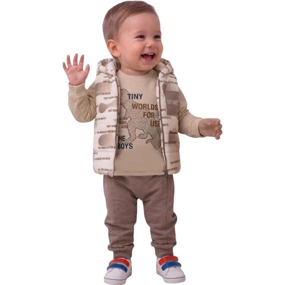 "Tiny Worlds for Boys" baskılı erkek çocuk giyim seti (uzun (1/4)