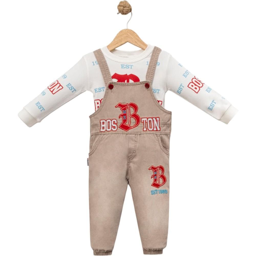 BOSTON nakışlı sweatshirt lü salopet takımı