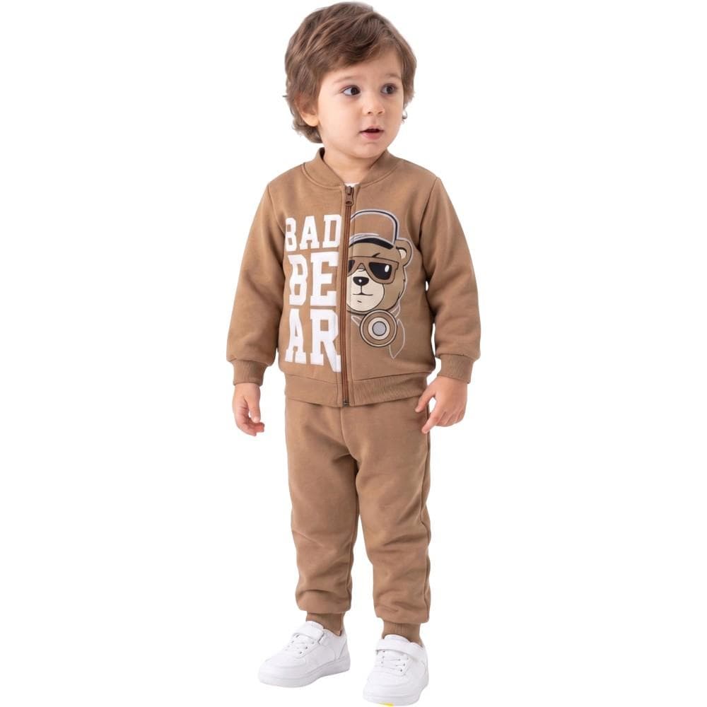 "BAD BEAR" baskılı, iki parçalı fermuarlı ceket ve