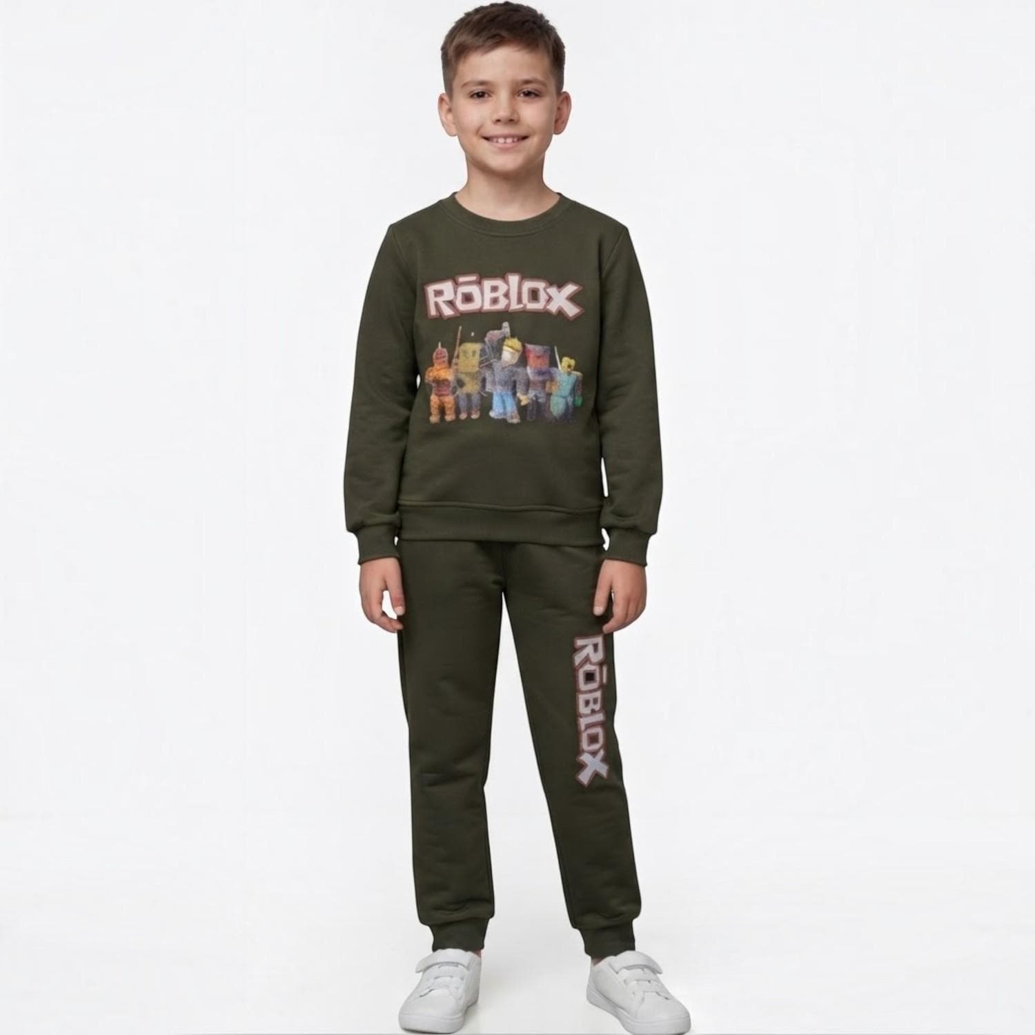 Roblox baskılı erkek uzun kollu sweatshirt ve pantolon